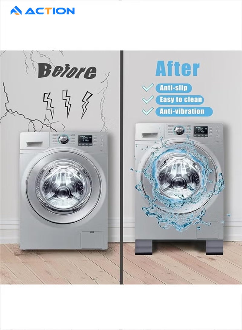 أكشن وسادات مضادة للاهتزازات للغسالة، 4 قطع من ركائز الغسالة والمجفف، وسادات قدم الغسالة المانعة للصدمات والضوضاء، مثبتات دعم الغسالة لمعظم الأثاث، تحمي الأرضية - Image 4